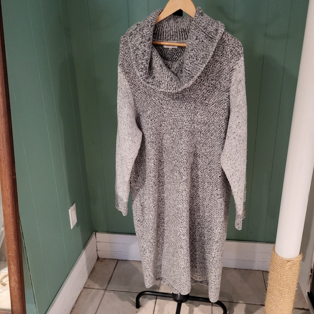 Calvin Klein Gray Cowl Neck Sweater Dress, 2X, Midi Length
